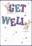 The playful cheer of this get well card makes it a delightful companion to any bouquet delivered in Woking, whether to a neighbour on Hook Heath or a friend recovering in Knaphill. Against a soft, clean background, two adorable illustrated characters-a friendly, plush teddy and an exuberant puppy with silky, floppy ears-spring to life, their paws gently lifting and balancing oversized, smiling letters spelling 'Get Well'. The text's deep purples and bold teals pop vibrantly, infusing the card with an uplifting, modern energy. Twinkling stars in soft gradients of indigo, azure, and lilac scatter overhead and below, adding a touch of wonder and possibility, much like the comforting optimism a fragrant bouquet brings into a sick room. Every element is rendered with inviting texture-the fluffy bear, the velvety pup, and the clean, textured paper-creating a scene brimming with tactile warmth. The composition radiates joy, tenderness, and childlike sincerity, offering a visual embrace that promises comfort and steady recovery. This heartfelt design, much like the crafted arrangements from Woking's favourite florists, is perfectly made to send a burst of hope and caring to someone in need of encouragement.